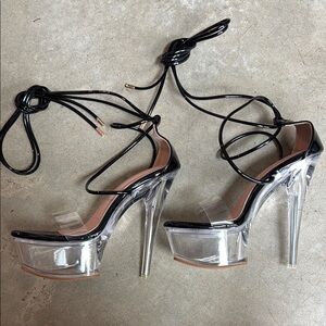 Black Clear Platform Heels - Stileto